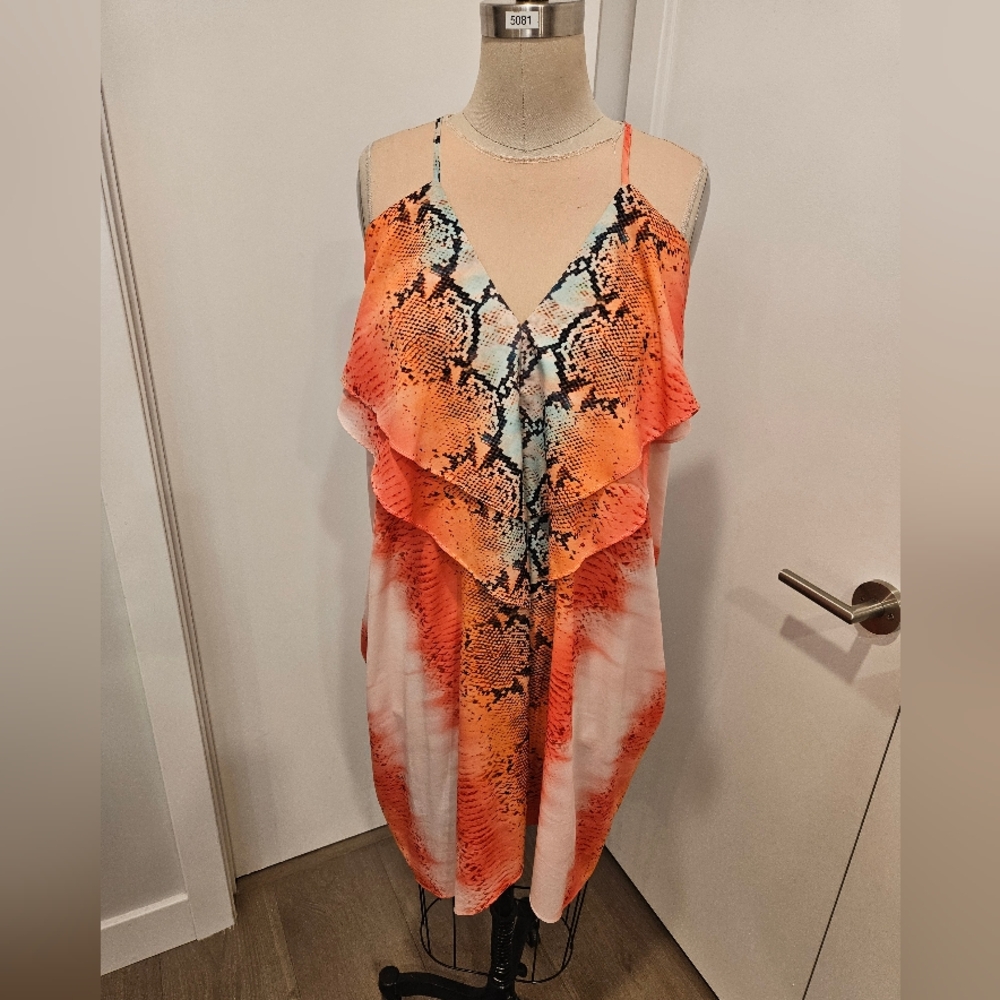 Lovers + Friends Orange and Black Snake Print Swim Coverup Dress